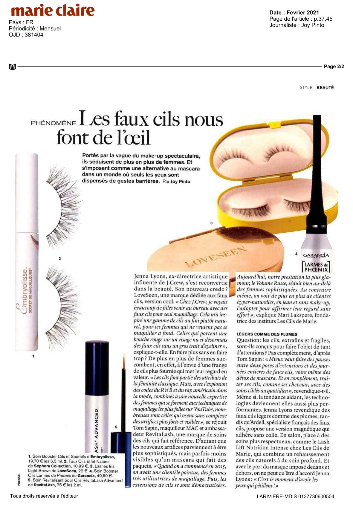 Marie Claire - Février 2021 - RevitaLash® Cosmetics